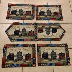 Vintage Bless Our Home Table Mats & Runner